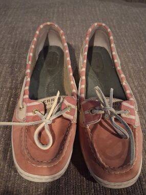 Sperry Pink Leather Striped Trim Boat Shoes - Women's